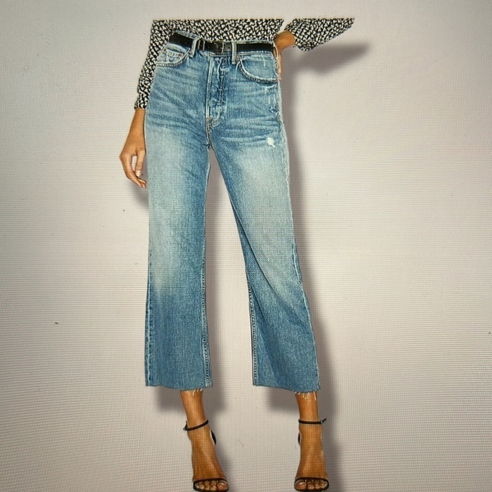 GRLFRND Bobbi Straight Wide Leg Cropped Raw Hem Jeans Size 25